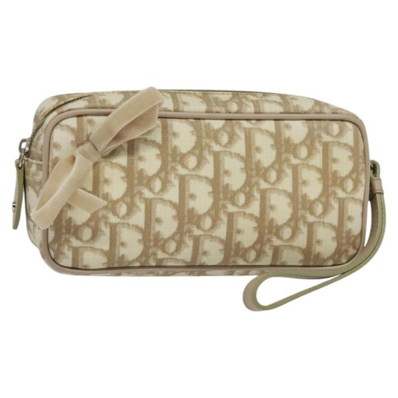 Christian Dior Romantic Pouch PVC Leather Beige Auth BD735 - Picture 1 of 16